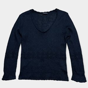 Kookai Black Eyelet Mohair Wool Blend V-Neck Sweater Sz 2